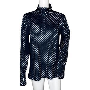 Lands‎ End Jacket Womens Medium Black White Polka Dot 1/4 Zip Everyday Casual